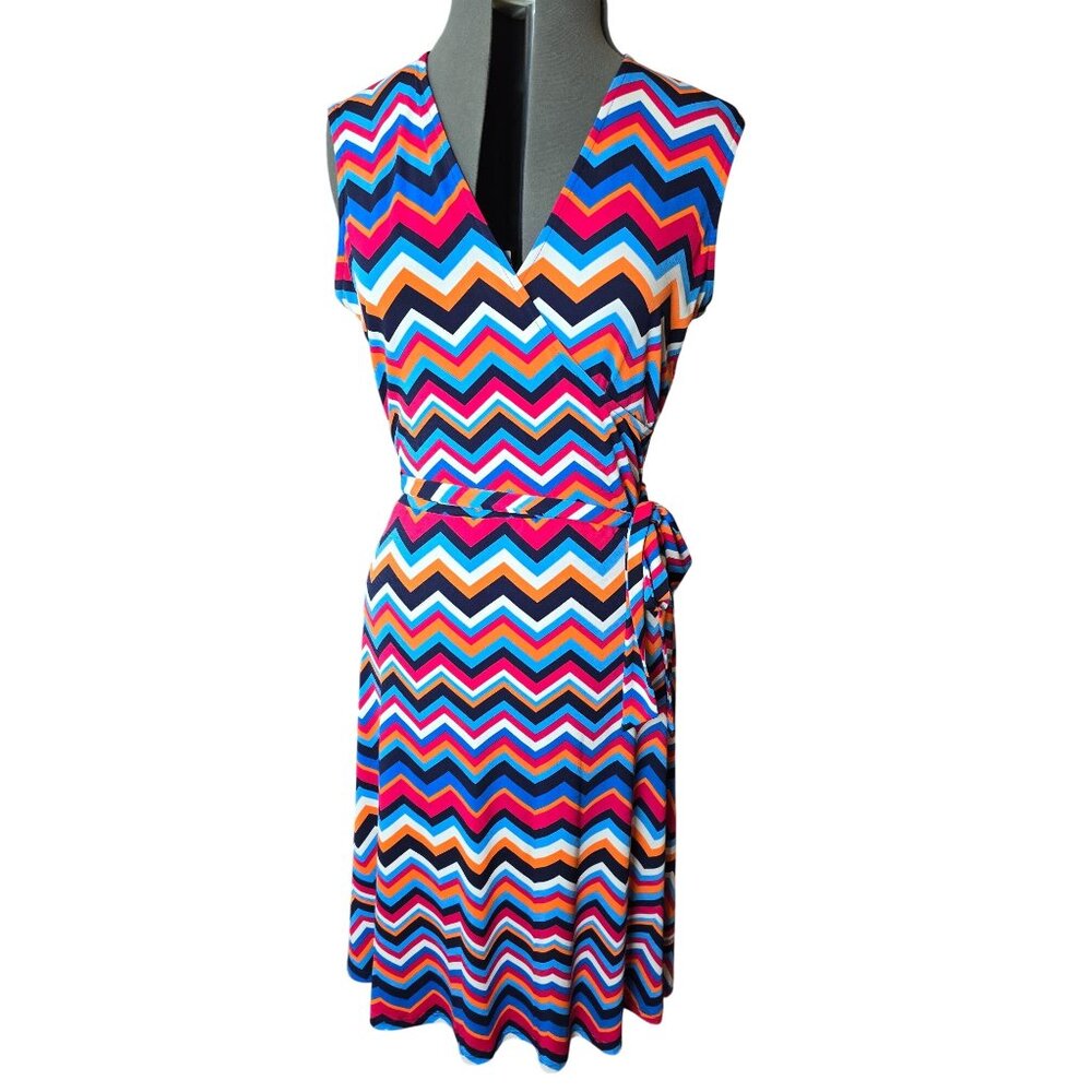 Leota Sleeveless‎ Chevron Wrap Dress M Multicolor Polyester/Spandex